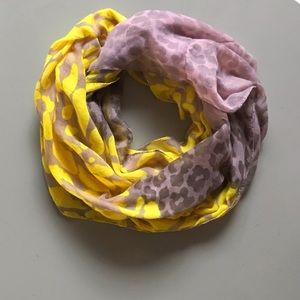 Animal Print Semi Sheer Loop Neck Infinity Scarf Two Tone Ombré Violet & Yellow